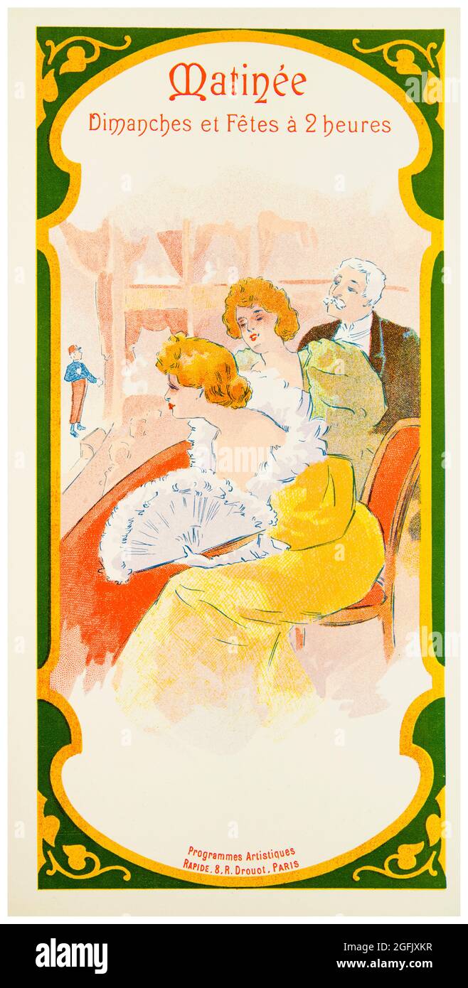 Programme illustration for the Parisian La Scala Cabaret Matinee show, Sundays and Holidays at two o'clock, lithographic print 1897 Stock Photo