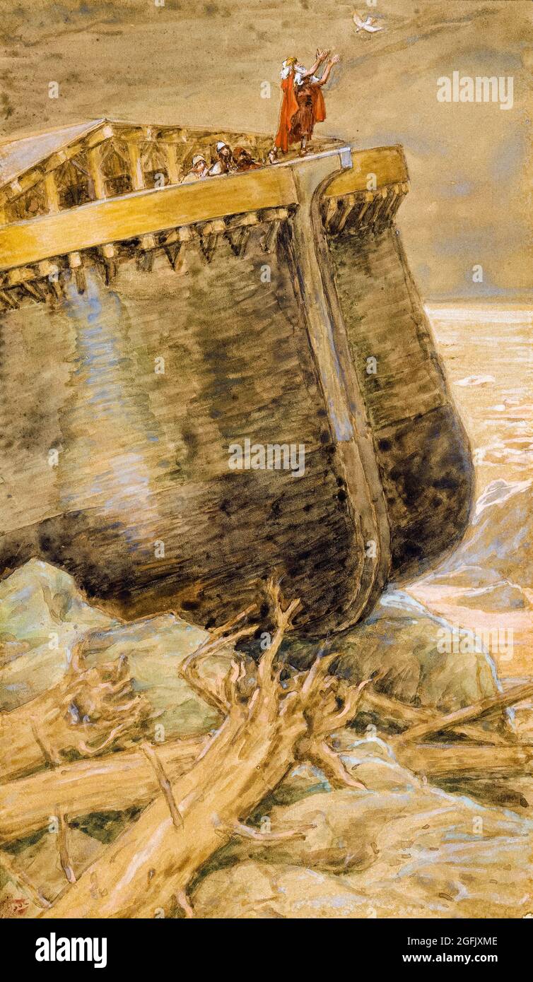 Noah's Ark, The Dove returns to Noah, painting by Jacques Joseph Tissot, (James Tissot), 1896-1902 Stock Photo