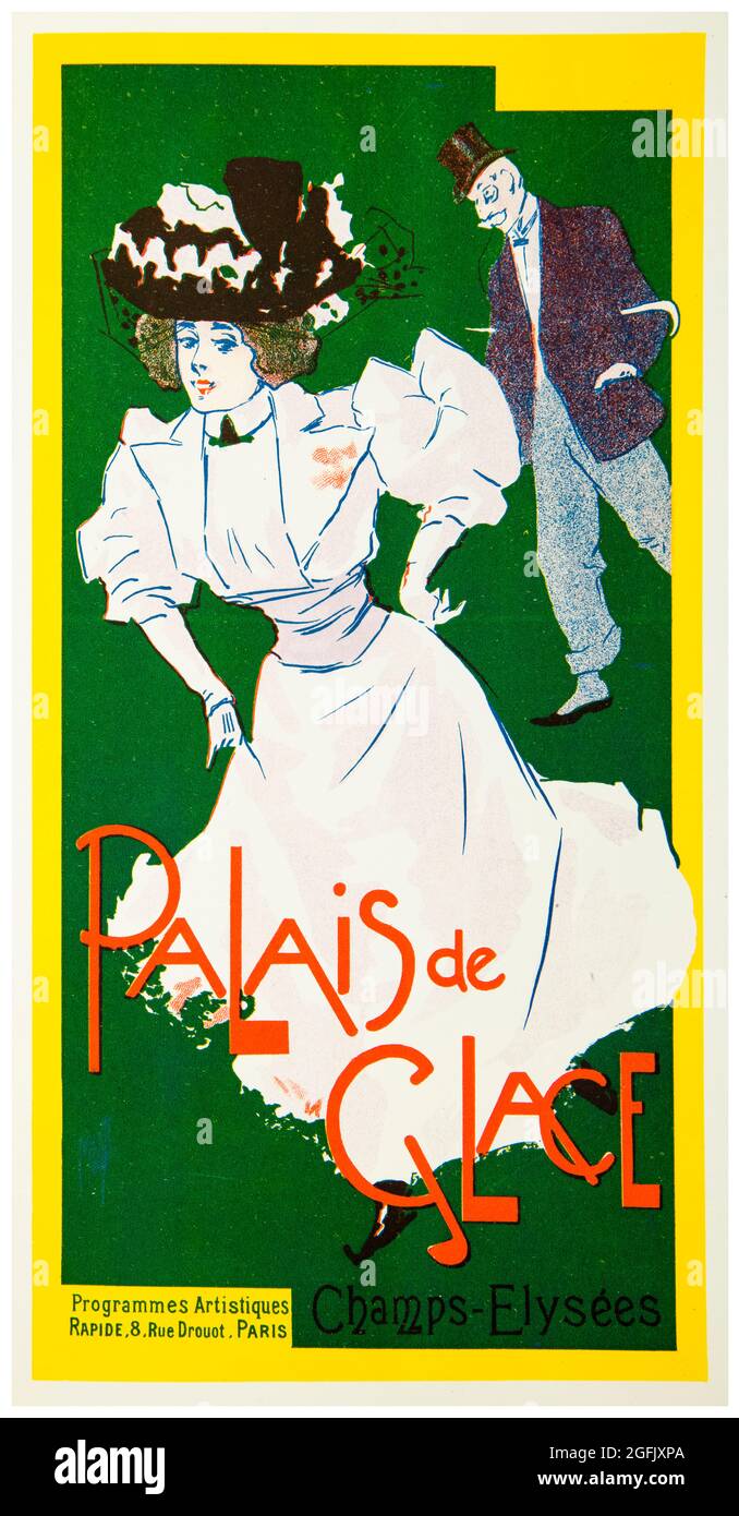 Vintage 19th Century Programme cover of the Palais de Glace ice skating rink, Champs-Elysees, Paris, lithographic print by Ferdinand Misti, 1897 Stock Photo