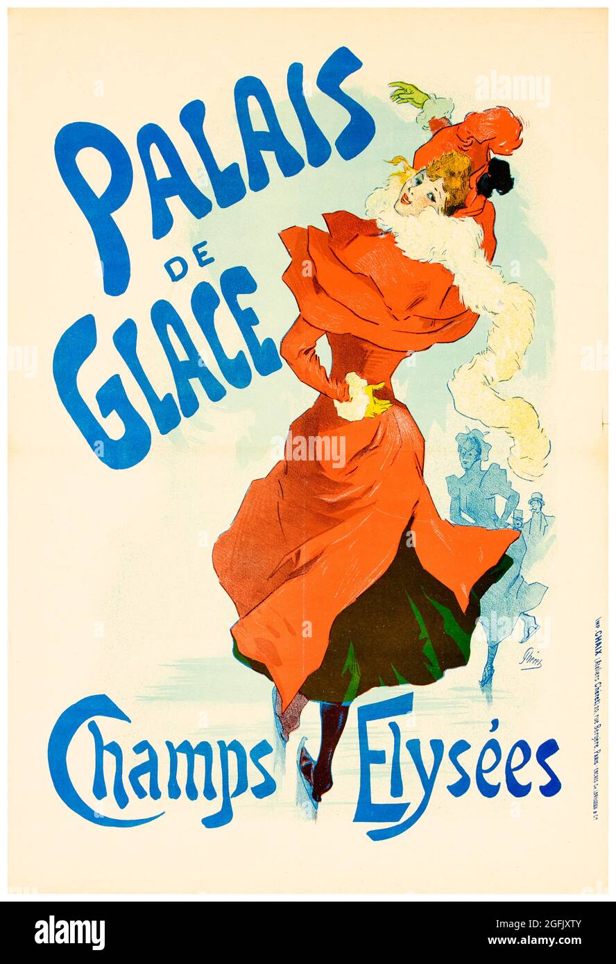 Vintage 19th Century poster for the Palais de Glace ice skating rink, Champs-Elysees, Paris, artwork by Jules Chéret, 1846-1899 Stock Photo