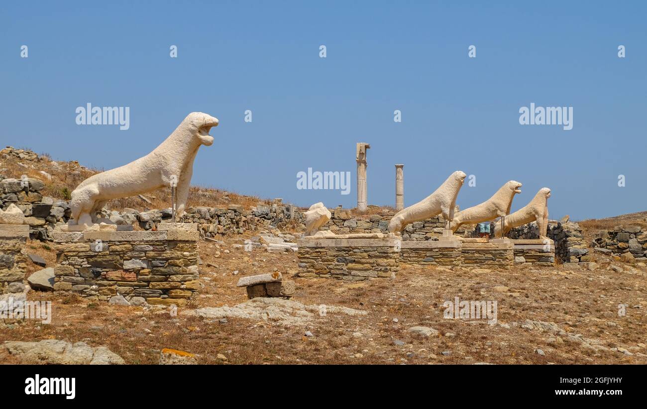 The Lions of the Naxians at the archaeological site in Delos, Greece ...