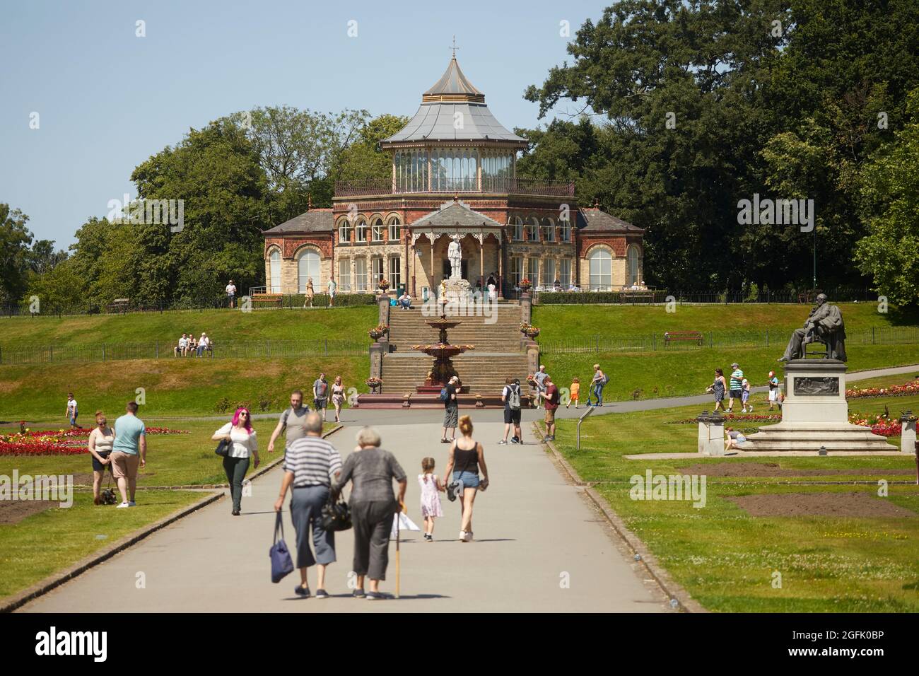 Wigan Mesnes Park Victorian octagonal pavilion, The Boer War memorial ...