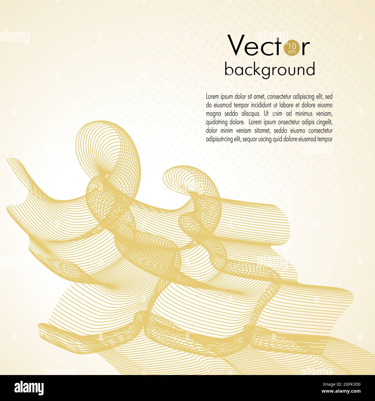 Golden colored line art pattern. Abstract decor, smooth gradient background. Transparent net. Vector curled lines, swirls. Brochure design. EPS10 Stock Vector