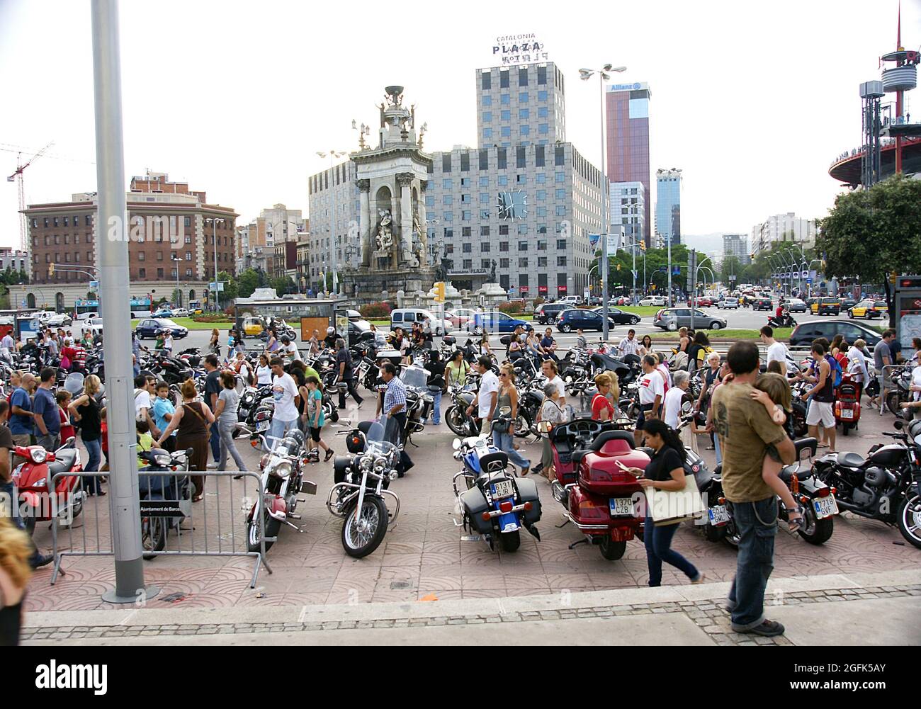 Harley Davidson meeting in the Plaza de España in Barcelona, Catalunya, Spain, Europe Stock Photo