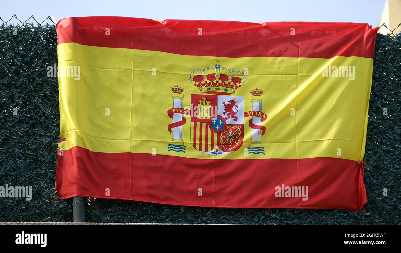 Flag of Spain on a fence, Europe Stock Photo