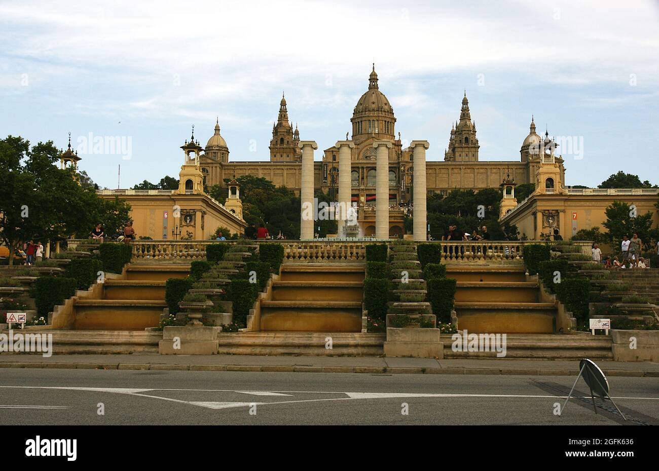 View of the National Palace of Catalunya with Montjuic fountain, Barcelona, Catalunya, Spain, Europe Stock Photo