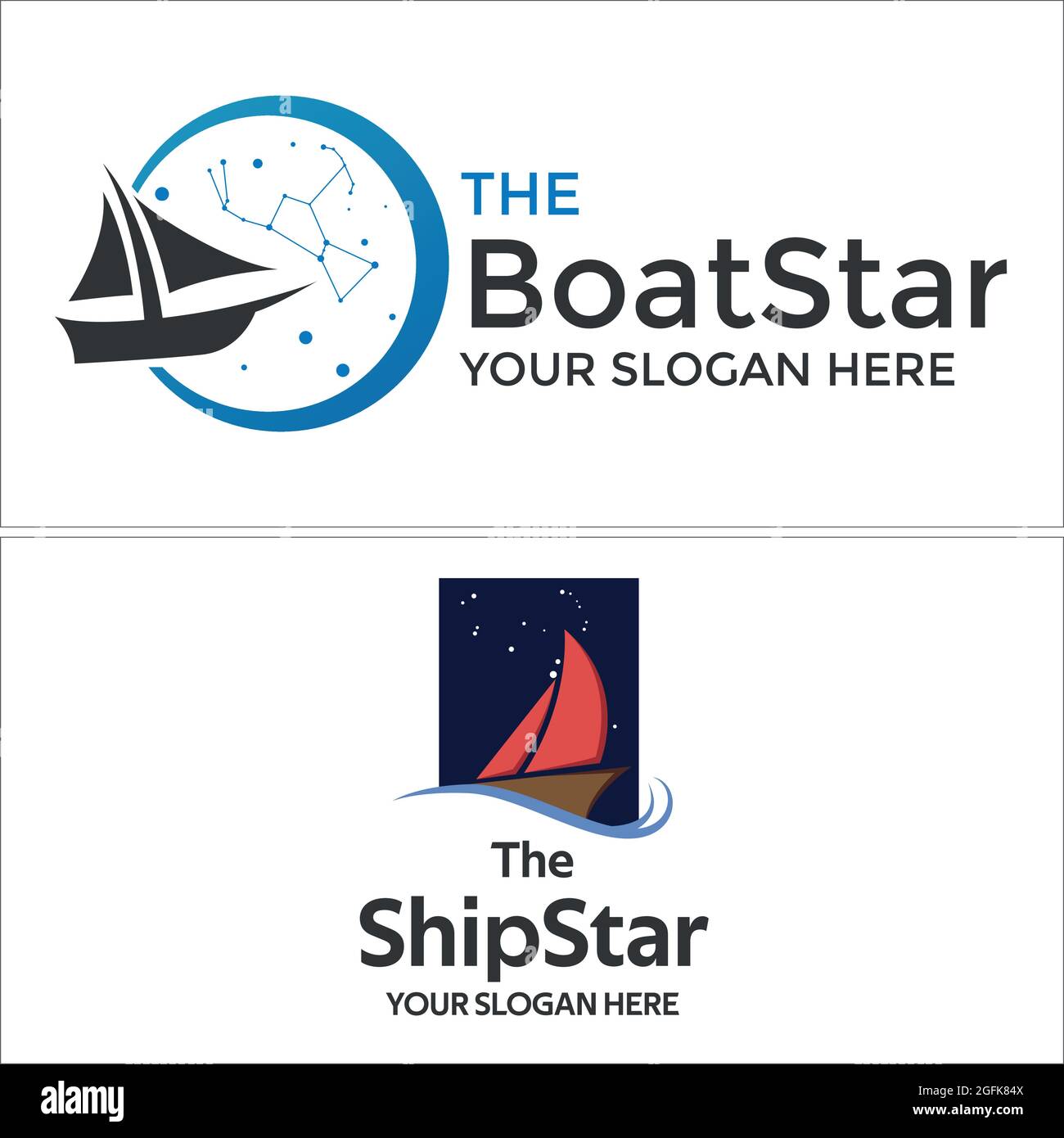 Black boat and ship space illustration vector logo design Stock Vector