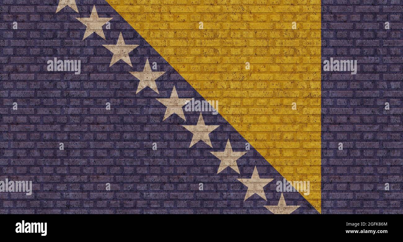 3D Flag of Bosnia and Herzegovina on a old brick wall background Stock ...