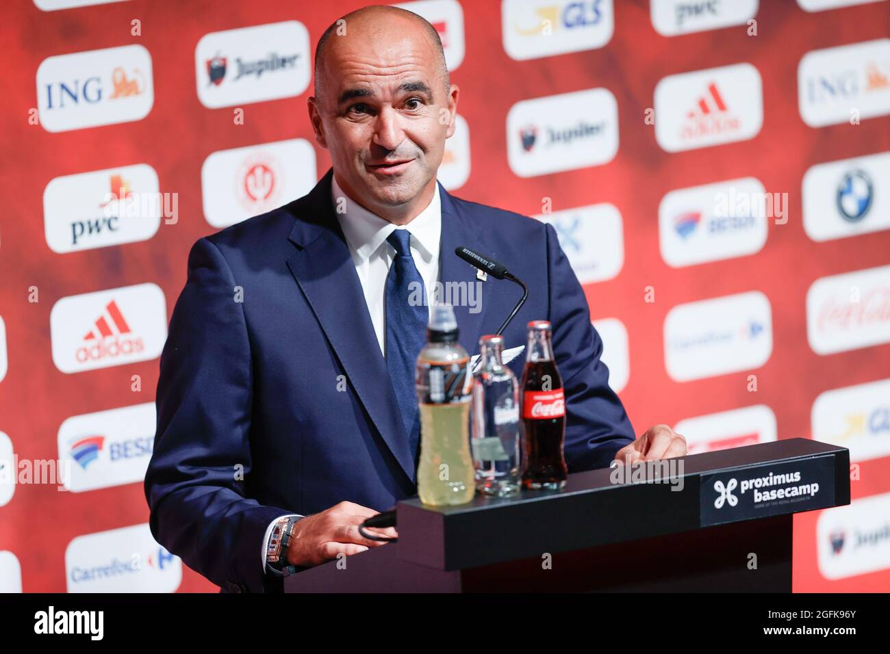 Belgium's head coach Roberto Martinez pictured during a press conference of Belgian national soccer team Red Devils to announce the selection for upco Stock Photo