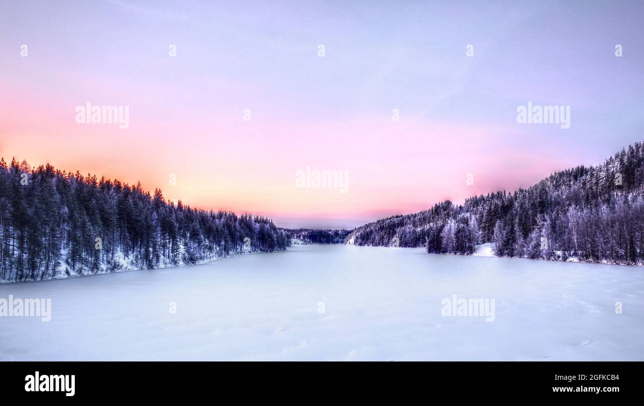Winterly shot of Skelleft river in Swedish Lapland. Stock Photo