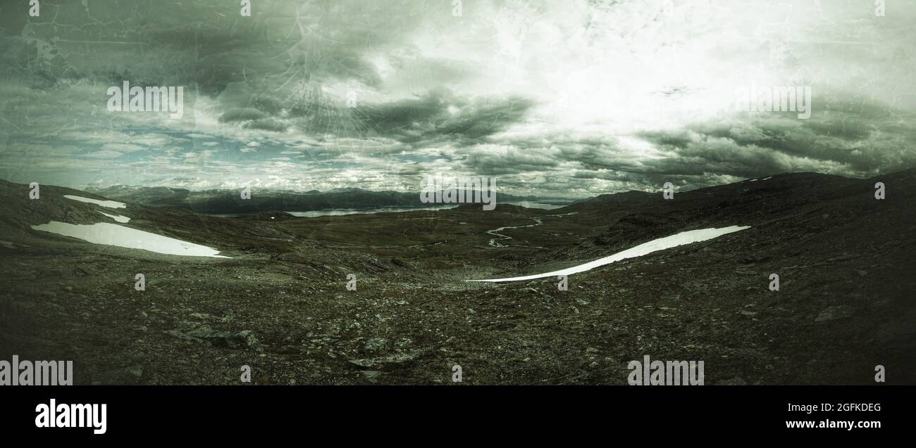 Grungy shot of barren landscape on northern Swedish mountains. Stock Photo