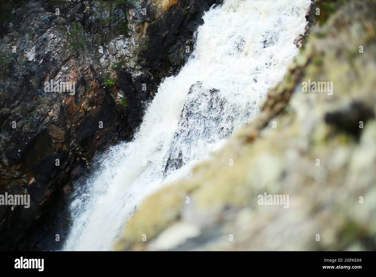 Close up of waterfall in Muddus National Park in Sweden. Stock Photo