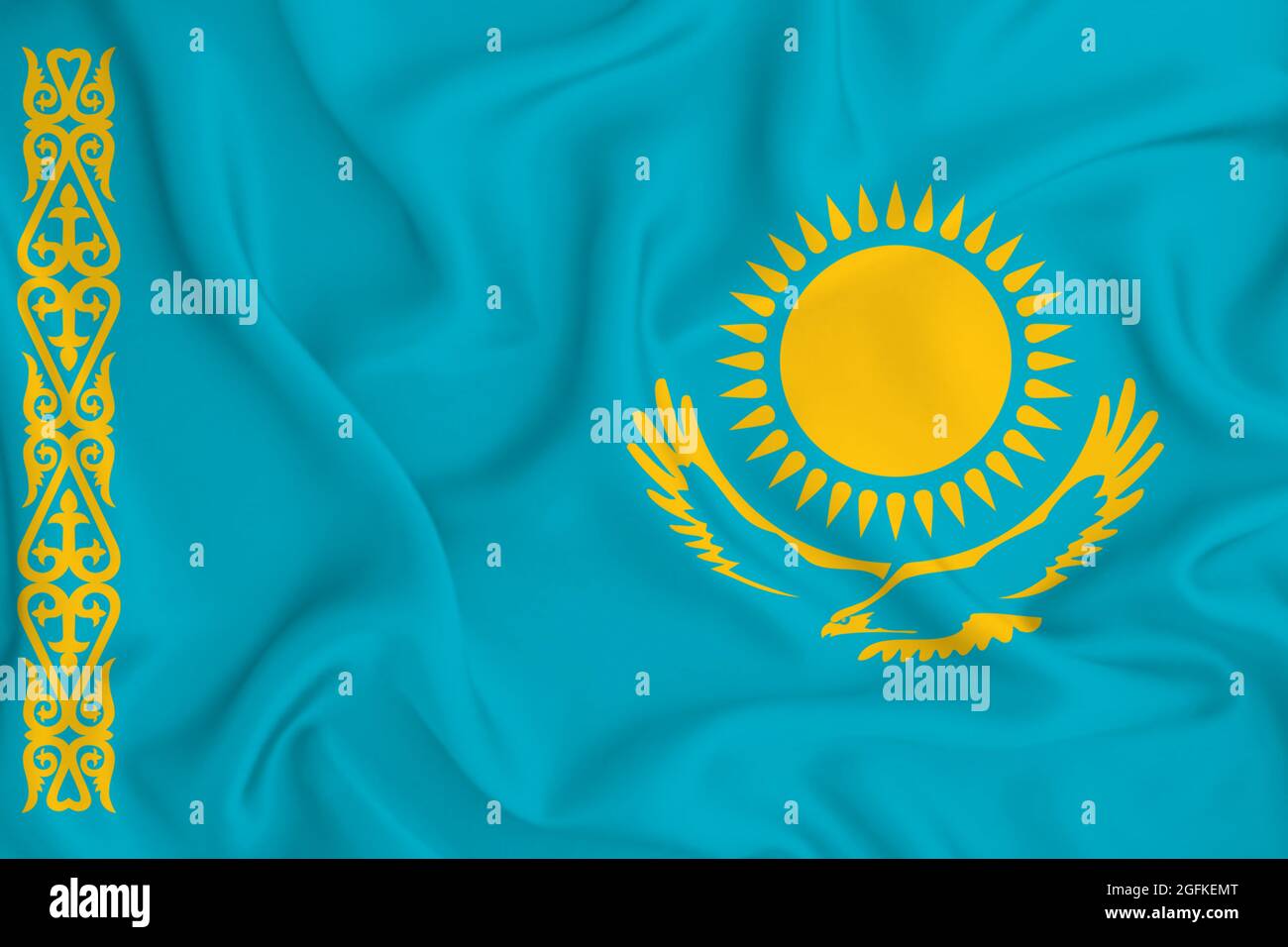 Flagge 4K Kasachstan auf realistischem, sehr detailliertem Stoff
