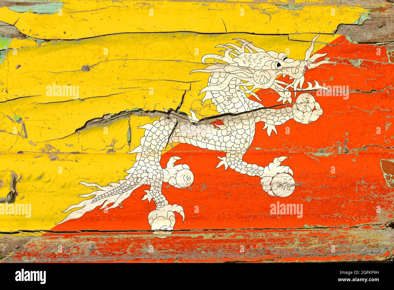 3D Flag of Bhutan on old wood wall background Stock Photo - Alamy