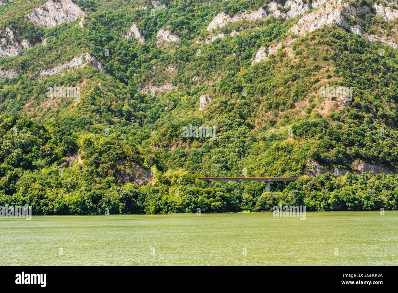 A landscape of Danube river, with forest and rocks Stock Photo