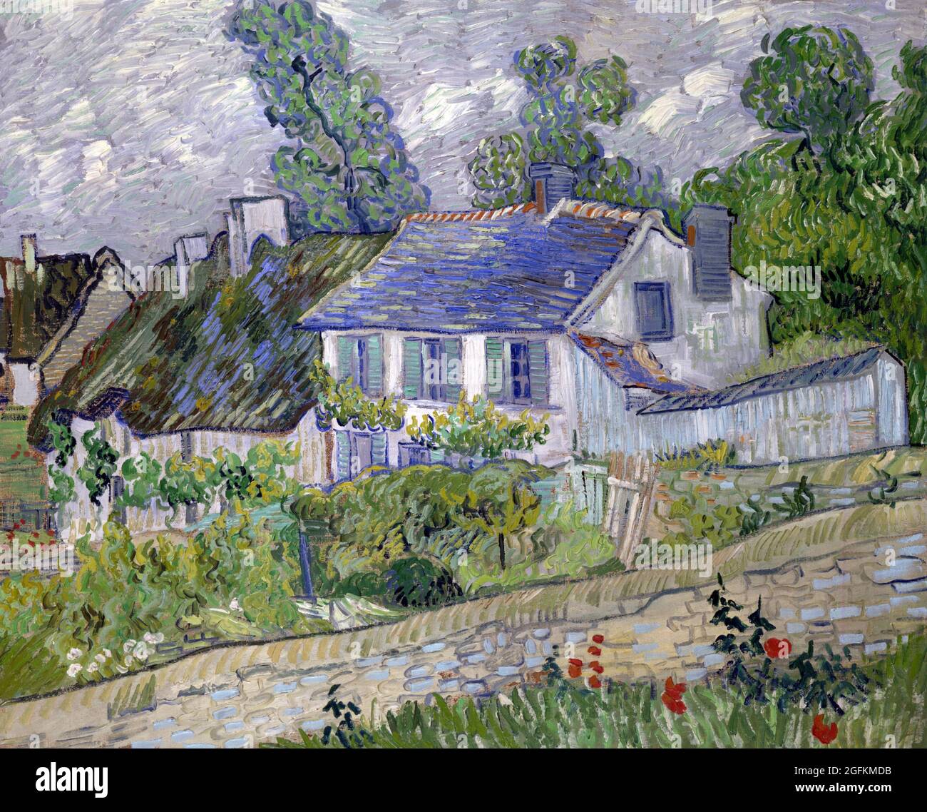 Vincent van Gogh – Houses at Auvers (1890) famous landscape painting. Stock Photo