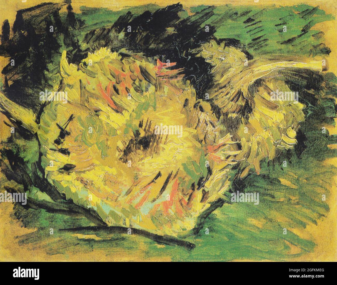 Vincent van Gogh – Two Cut Sunflowers (1887) famous painting. Stock Photo