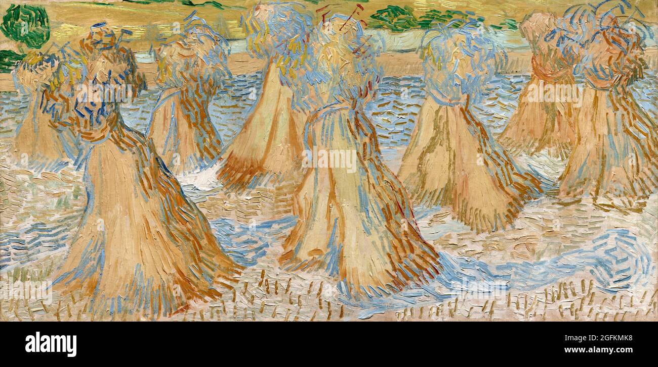 Vincent van Gogh – Sheaves of Wheat (1890) famous painting. Stock Photo