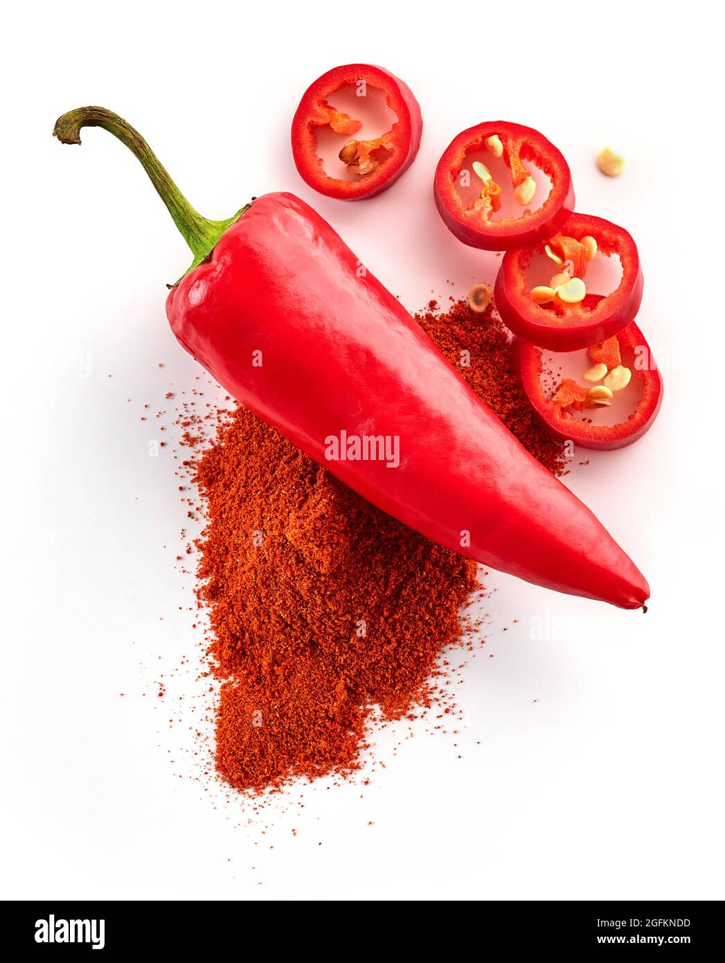 Paprika powder isolated on white background, top view Stock Photo