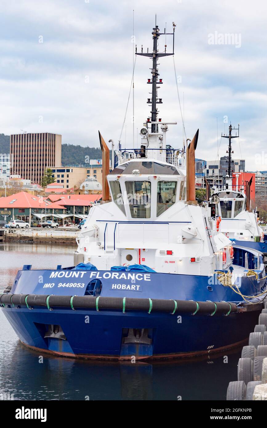 Named after a location in the Pilbara in northern Western Australia, the Mount Florance tug was sold by BHP to Tasmanian Ports Corporation in 2017 Stock Photo