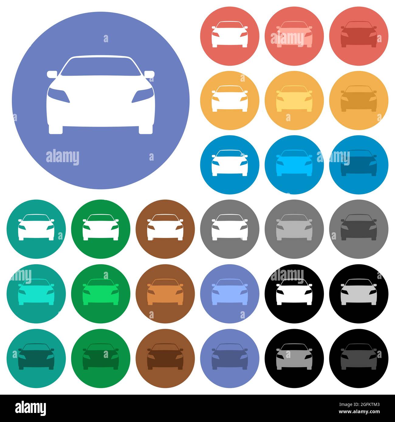 Sport car front view multi colored flat icons on round backgrounds ...