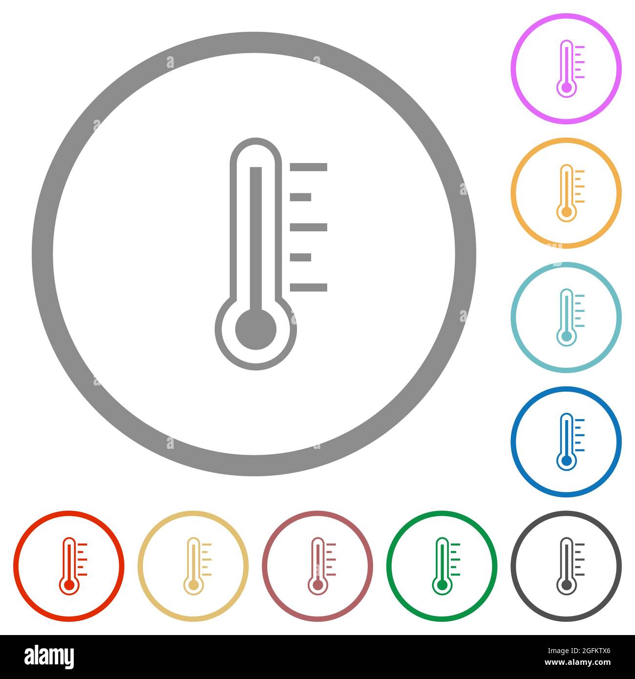 Thermometer warm temperature flat color icons in round outlines on ...