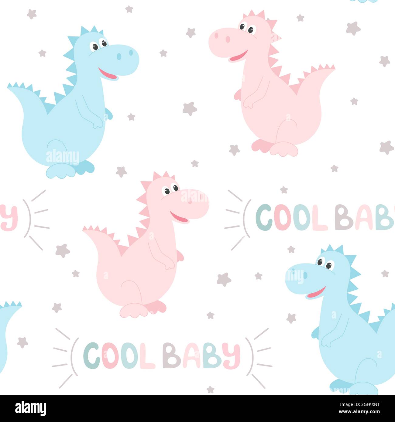 Cute dinosaurs lettering cool baby seamless pattern. Stock Vector