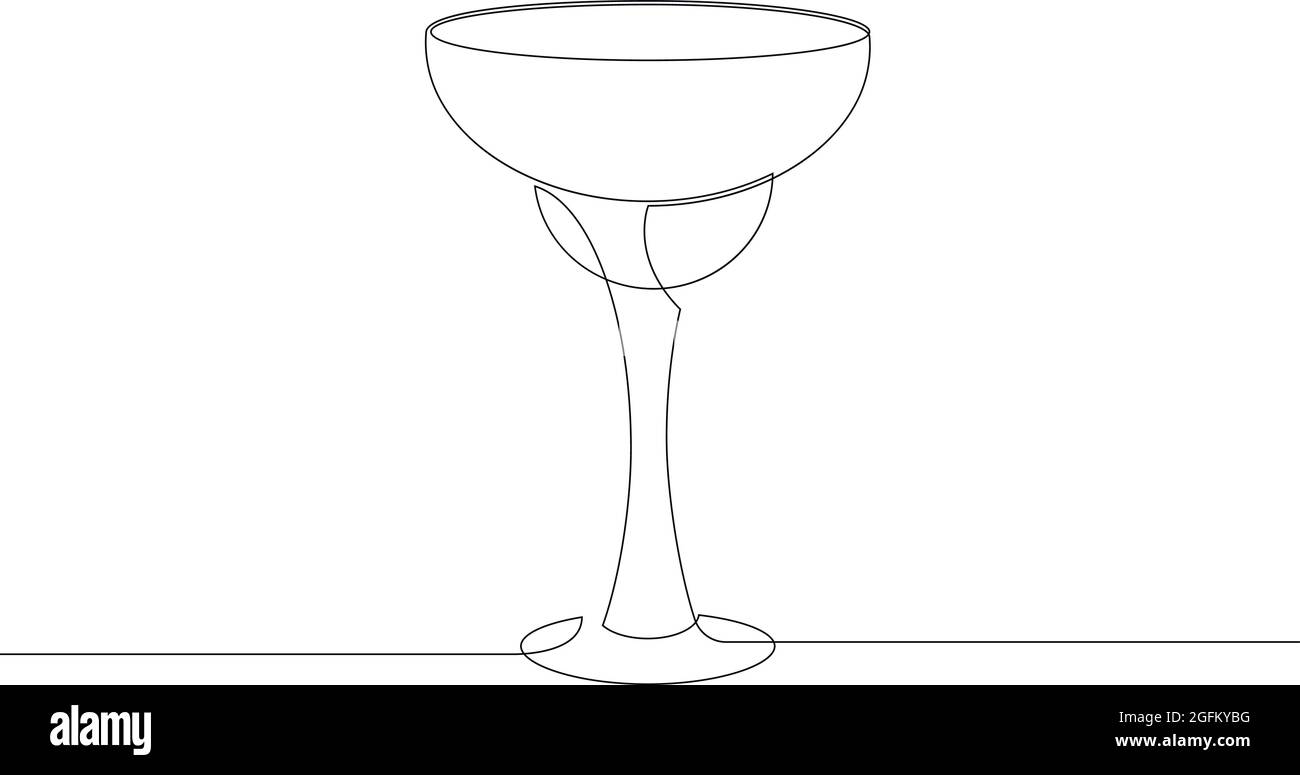Vector illustration of glass with margarita cocktail in one line style. The element is isolated on a white background. Can be applied as a sticker, ic Stock Vector