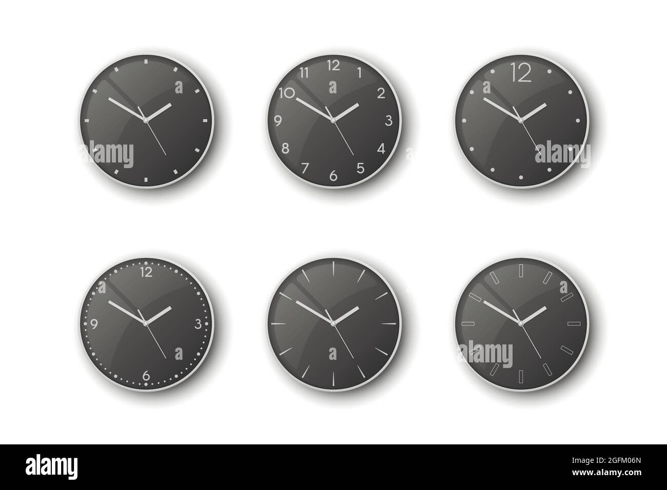 Vector 3d Realistic Grey Silver, Steel Metal Wall Office Clock Icon Set ...
