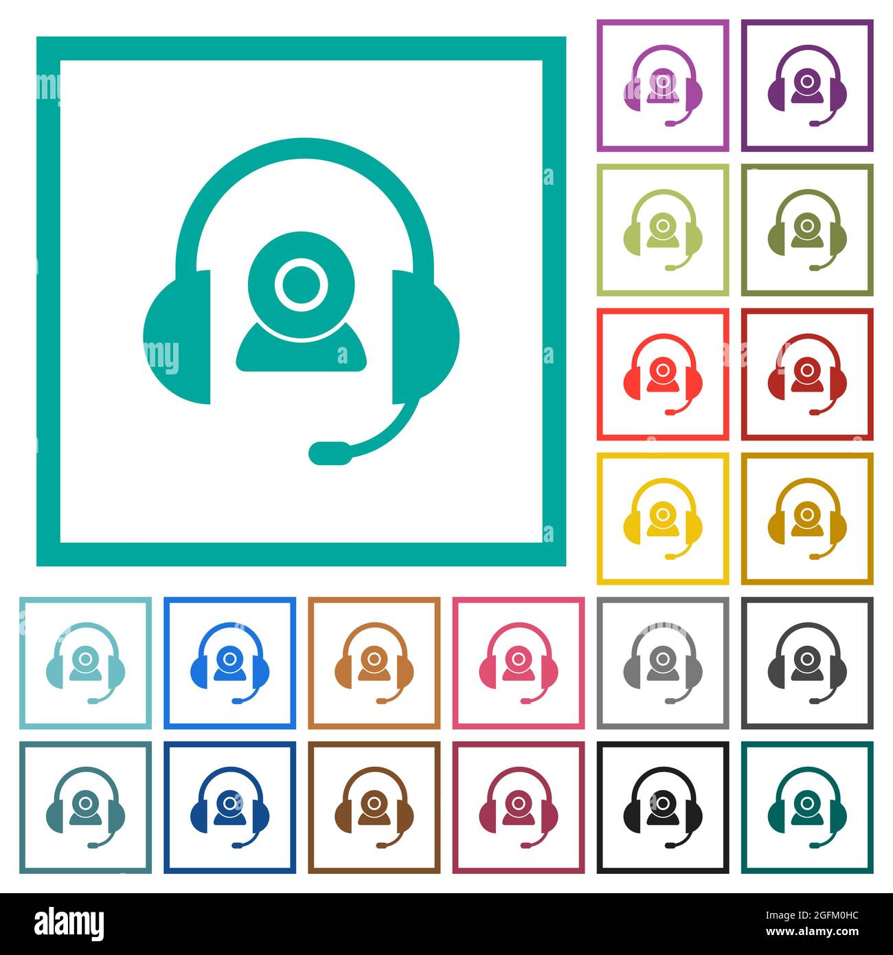 Video assistance solid flat color icons with quadrant frames on white background Stock Vector