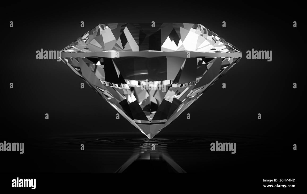 Beautiful 3D Rendered Shiny Diamond in Brilliant Cut on Black