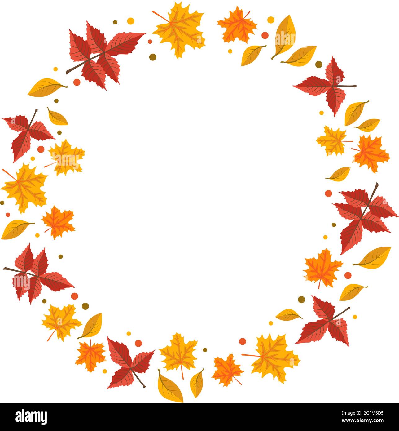 Round frame with orange and yellow maple leaves. Bright autumn wreath ...