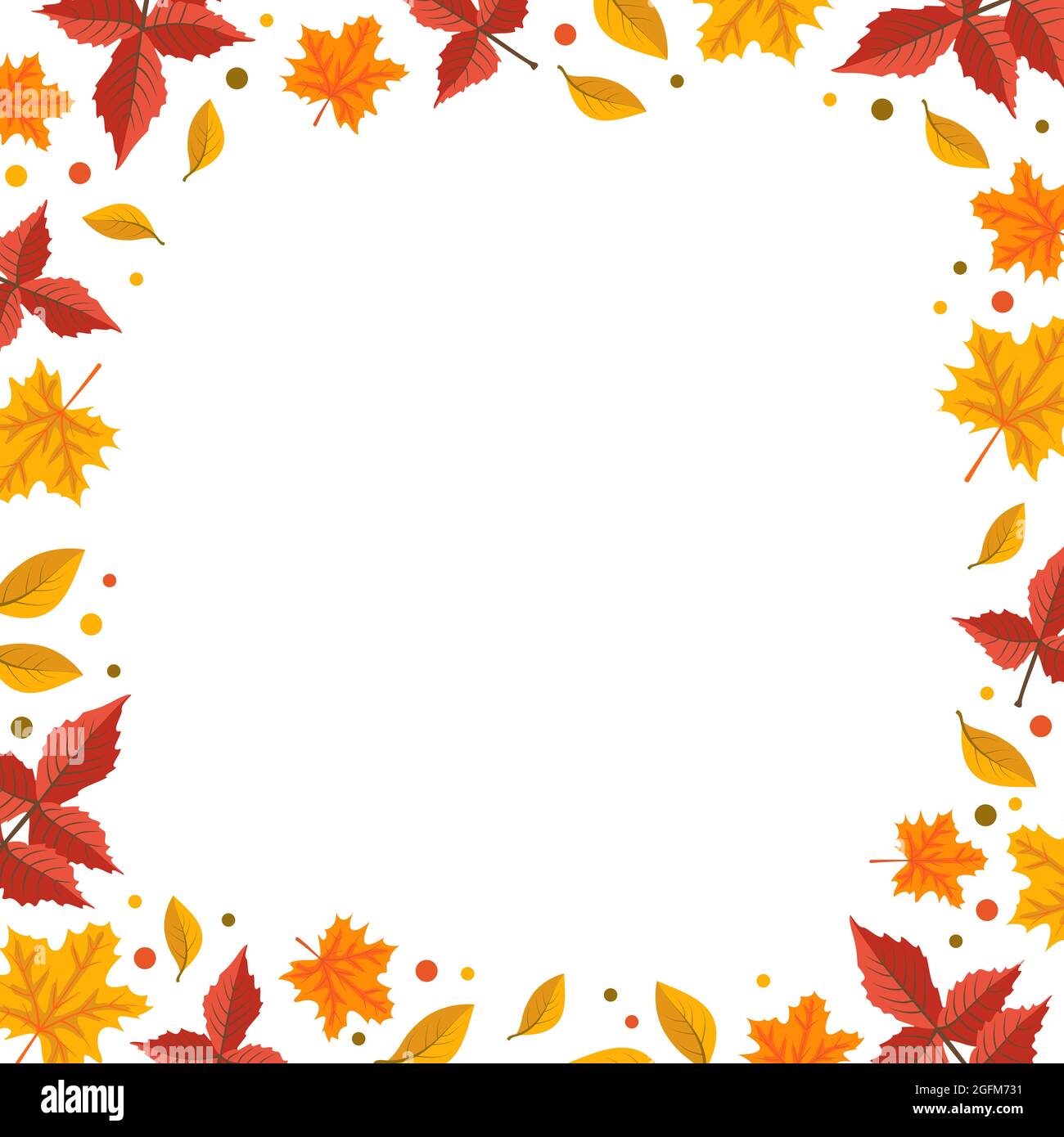Autumn frame with orange maple and rowan leaves. Bright fall border with blank space for text Stock Vector