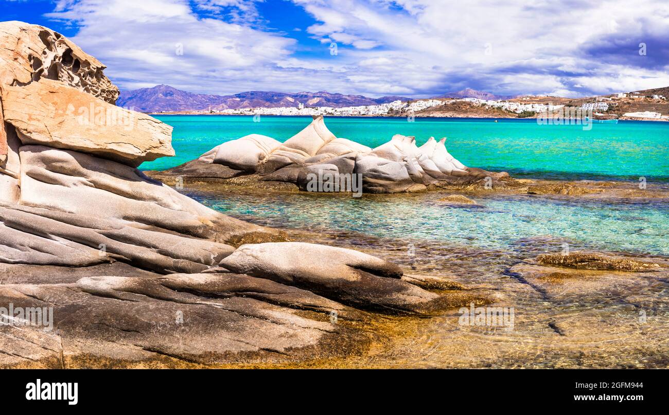 Greece sea and best beaches. Paros island. Cyclades. Kolimbithres -famous and beautiful beach in Naoussa bay Stock Photo