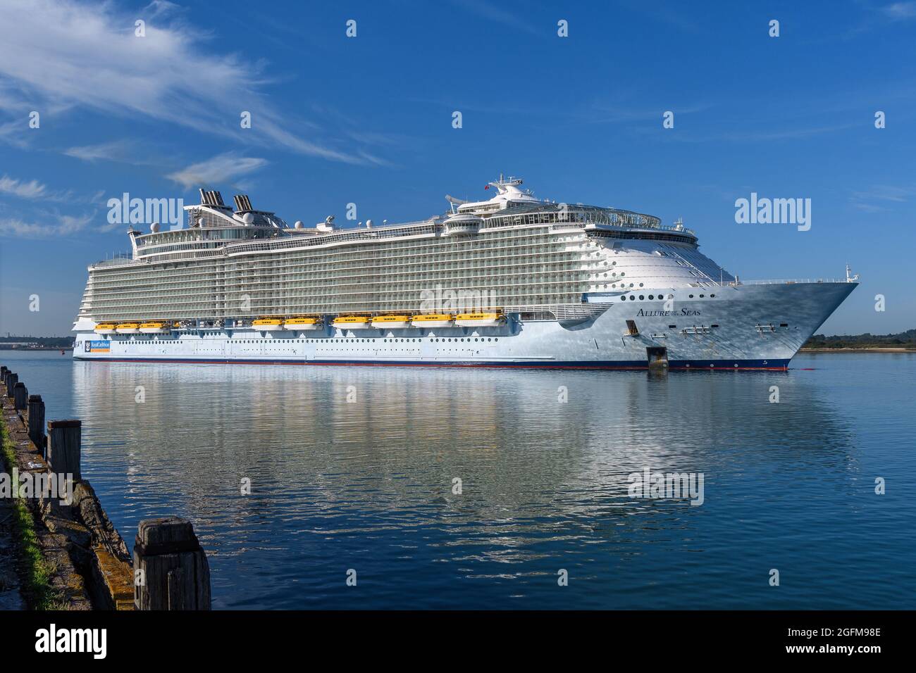 Allure of the Seas, operated by Royal Caribbean International, is one of the world's largest cruise ships - July 2020. Stock Photo