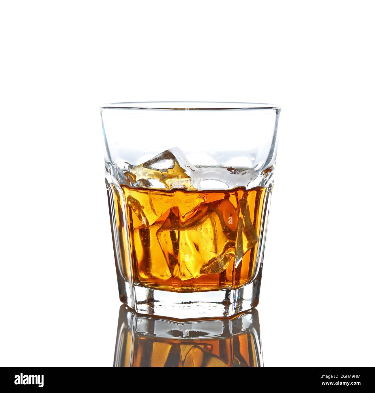 Glass of whisky with ice isolated on white Stock Photo Alamy