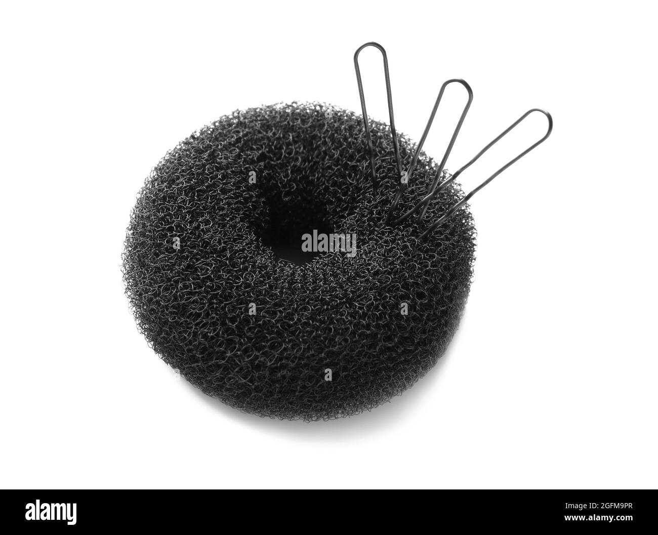 Black donut bun maker and hair pins isolated on white Stock Photo Alamy