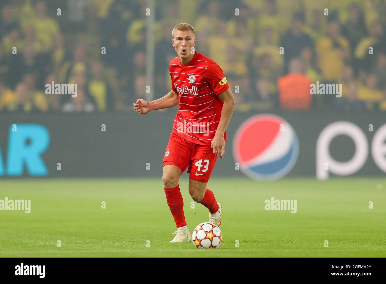 Broendby, Denmark. 25th Aug, 2021. Rasmus Kristensen (43) of FC Bull Salzburg seen during the UEFA Champions League qualification match between IF and FC Red Bull at Broendby Stadion
