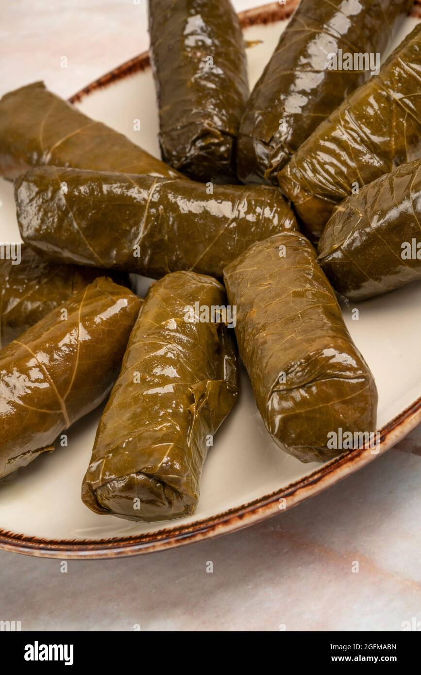 closeup stuffed vine leaves on a plate Stock Photo Alamy