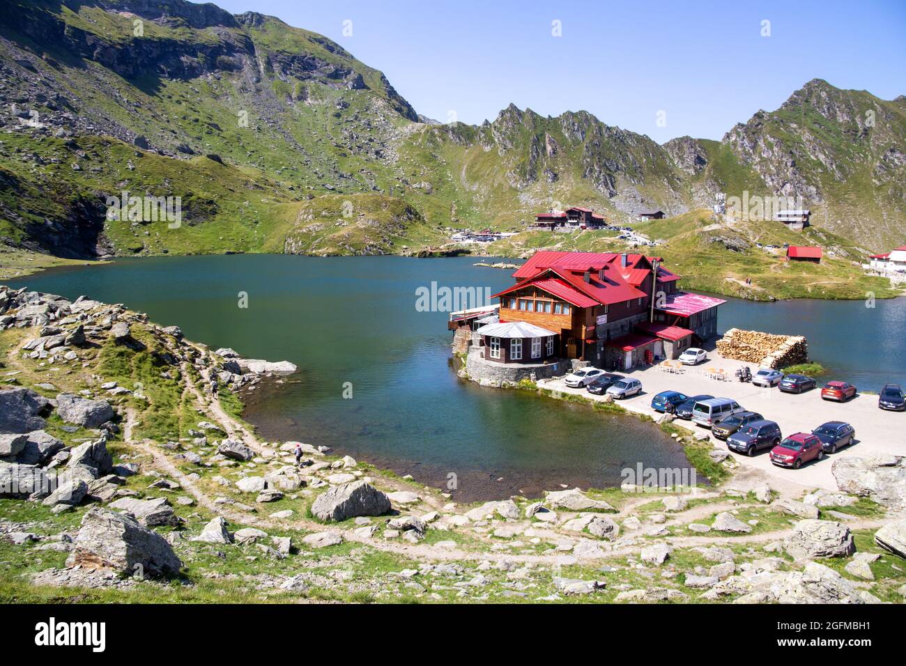 Romania: Lake Balea (Romanian: Balea Lac) from above. The lake is located  at the top of the pass on the Transfagaras High Road in the Fagaras  Mountain Stock Photo - Alamy