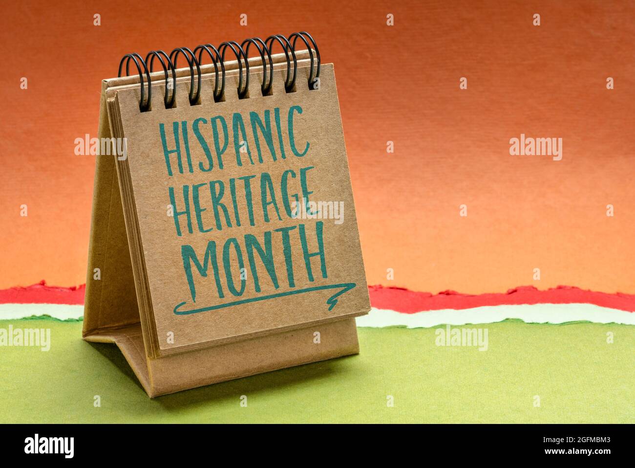 September 15 - October 15, National Hispanic Heritage Month - handwriting in a sketchbook or desktop calendar, reminder of cultural event Stock Photo