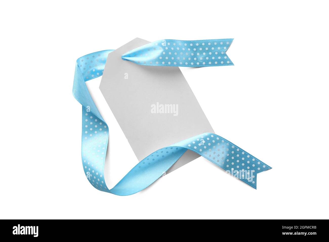 Paper with beautiful blue ribbon on white background Stock Photo - Alamy