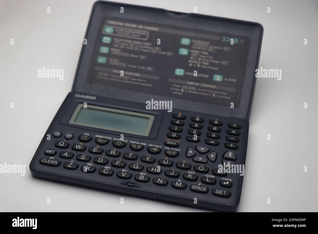 Casio made a digital diary to store notes and phone numbers. Vintage Computers from Casio Stock Photo