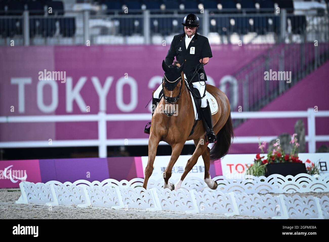 Kevin van Ham pictured in action during the Individual Test - Grade IV equestrian event on the second day of the Tokyo 2020 Paralympic Games, Thursday Stock Photo