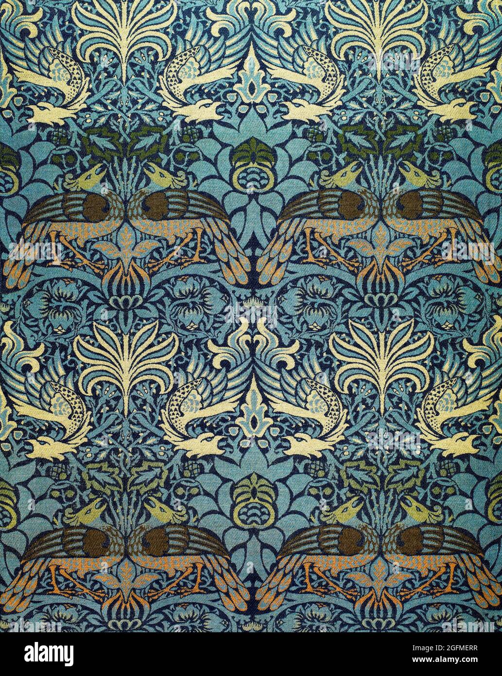 Woven woollen fabric: Peacock and Dragon by William Morris Stock Photo ...