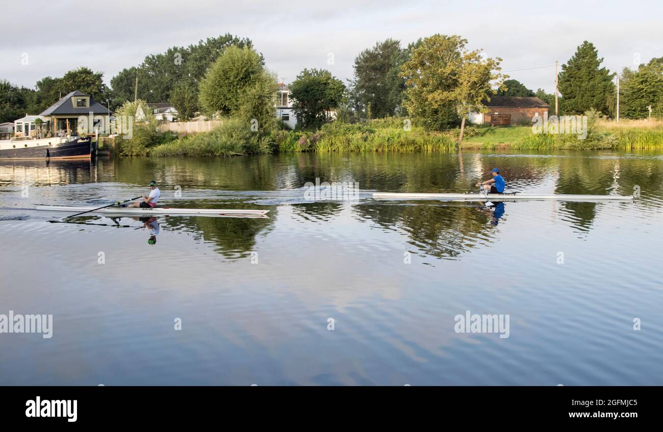 rowing on the river thames at laleham in surrey Stock Photo