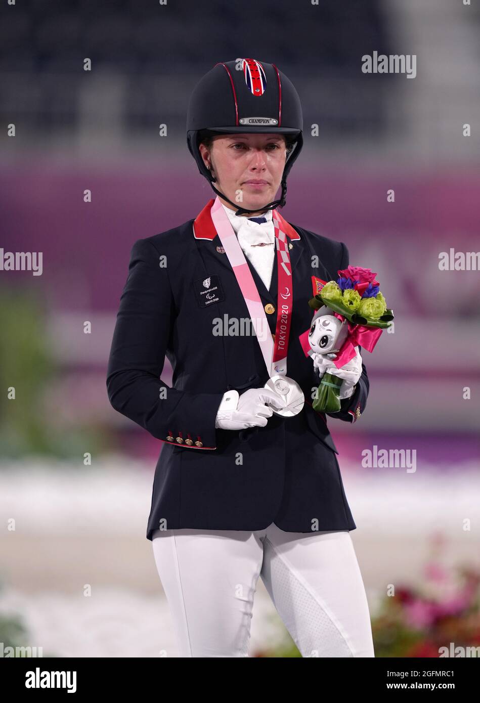Great Britain's Sophie Wells with the silver medal after the Dressage ...