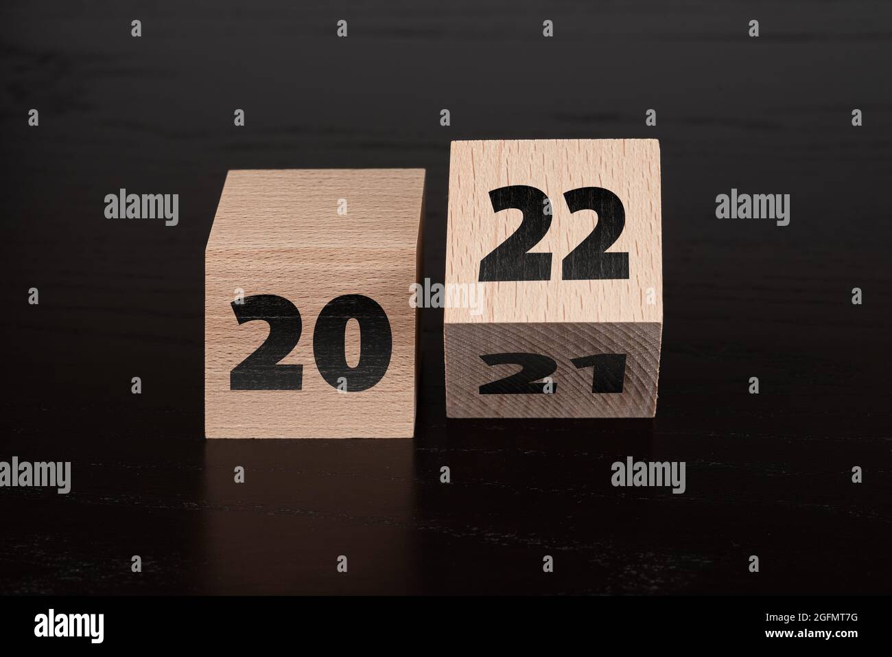 year 2021 turning to 2021 on wooden blocks, new year concept Stock Photo