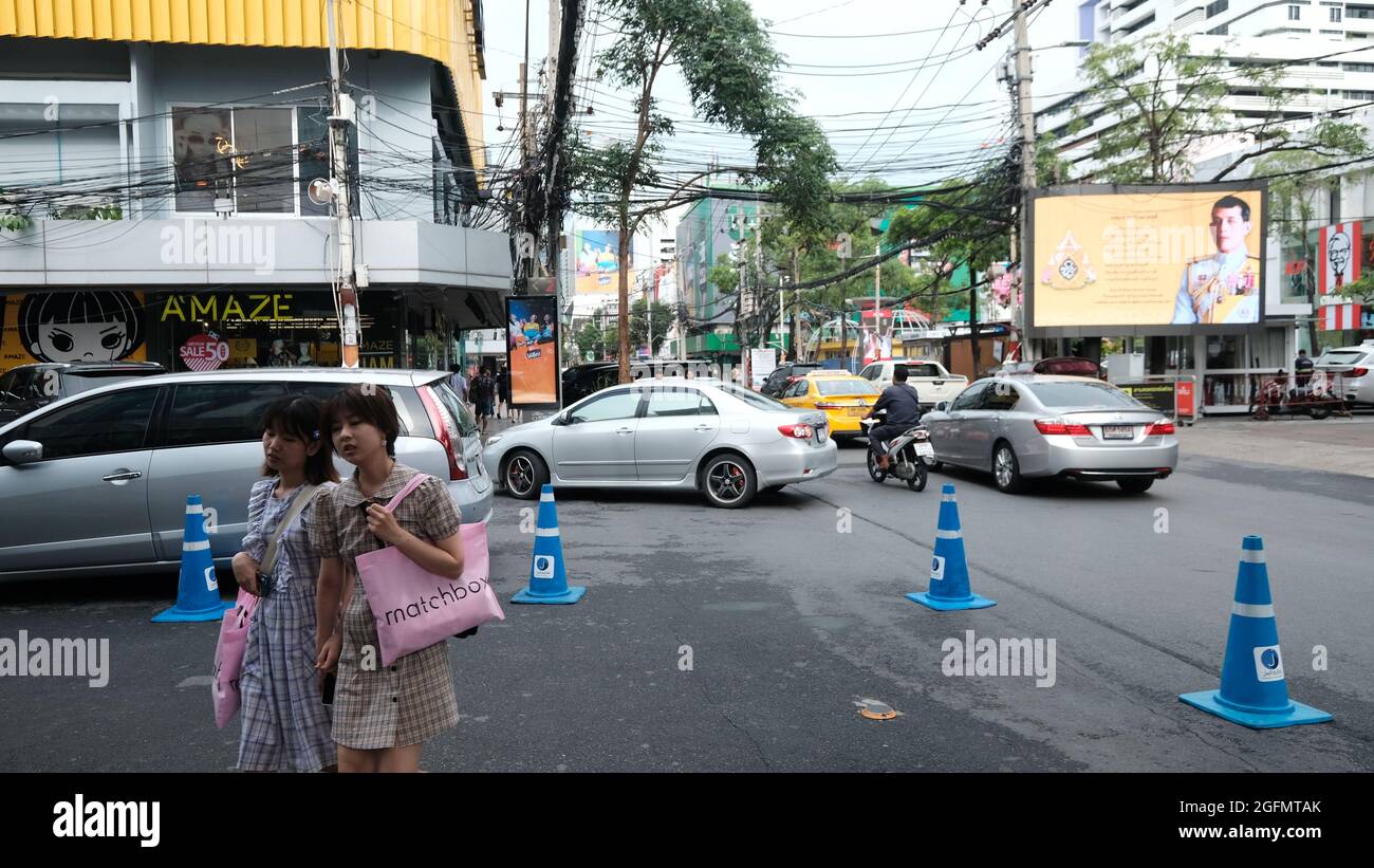 Happy People at Siam Square Shopping Area Pre-Pandemic No Mask No Lockdown Bangkok Thailand Stock Photo