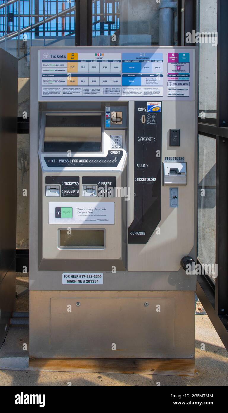Boston Metro MBTA Fare Vending Machine at Green Line Riverside terminal  station, Newton, Massachusetts MA, USA Stock Photo - Alamy